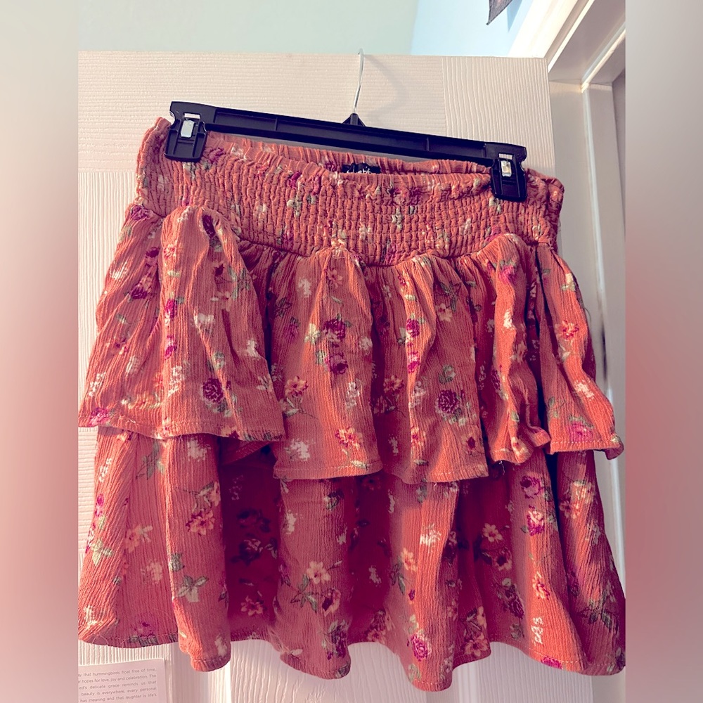 Blush pink, coral mini skirt floral